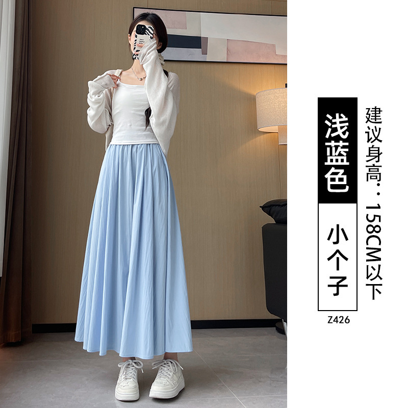黑色山本裙女夏季2025新款高腰a字半裙长裙小个子垂感百褶半身裙|undefined