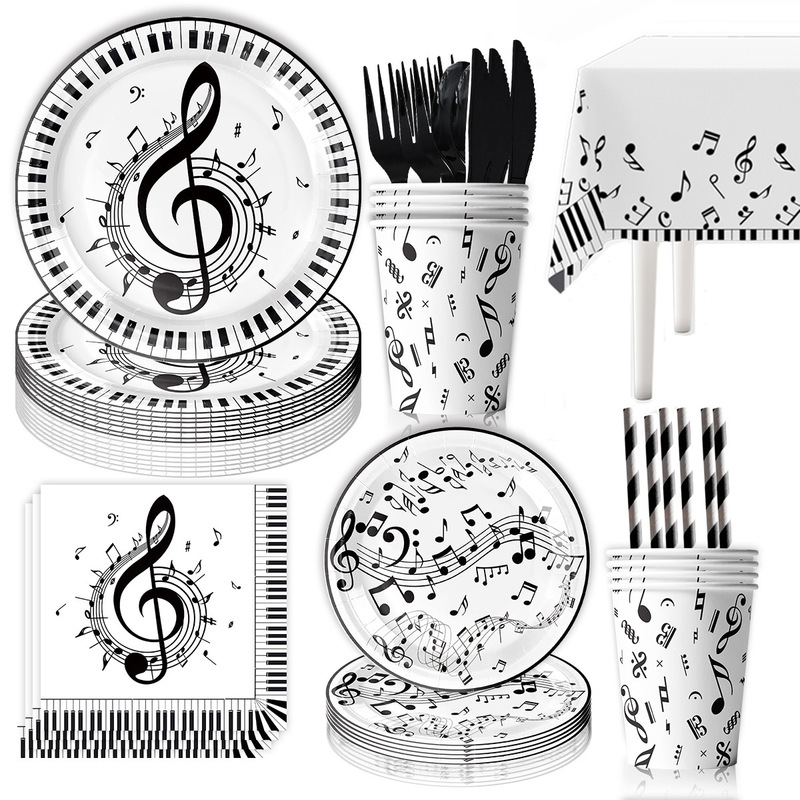 Music Festival Music Party Tableware Set Cow Paper Tray Paper Cup Paper Towel Birthday Party Decoration Tablecloth Pull Music Festival Music Party Tableware Set Cow Paper Tray Paper Cup Paper Towel Birthday Party Decoration Tablecloth Pull