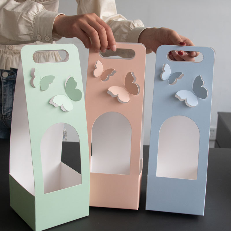 Bolso de la flor del Día de San Valentín DIY arreglo floral bolsa canasta de flores portátil caja de flores de mariposa de papel fresco floral caja de flores portátil