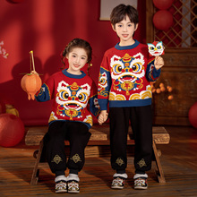 2025秋冬新款女童针织衫毛衣新年服装男童中国风喜庆拜年服上衣