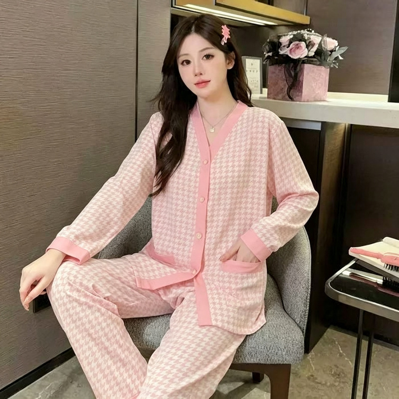 Spring and autumn high-quality cotton kimono-style cardigan long-sleeve loungewear set, can be worn outside, elegant long pants pajamas for women in summer Spring and autumn high-quality cotton kimono-style cardigan long-sleeve loungewear set, can be worn outside, elegant long pants pajamas for women in summer