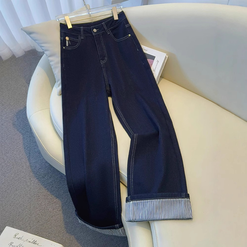 Denim Blue Jeans for Women 2026 New Spring and Autumn Casual Pants Women's Rolled Hem Loose Fashion Slim Straight Wide-Leg Pants