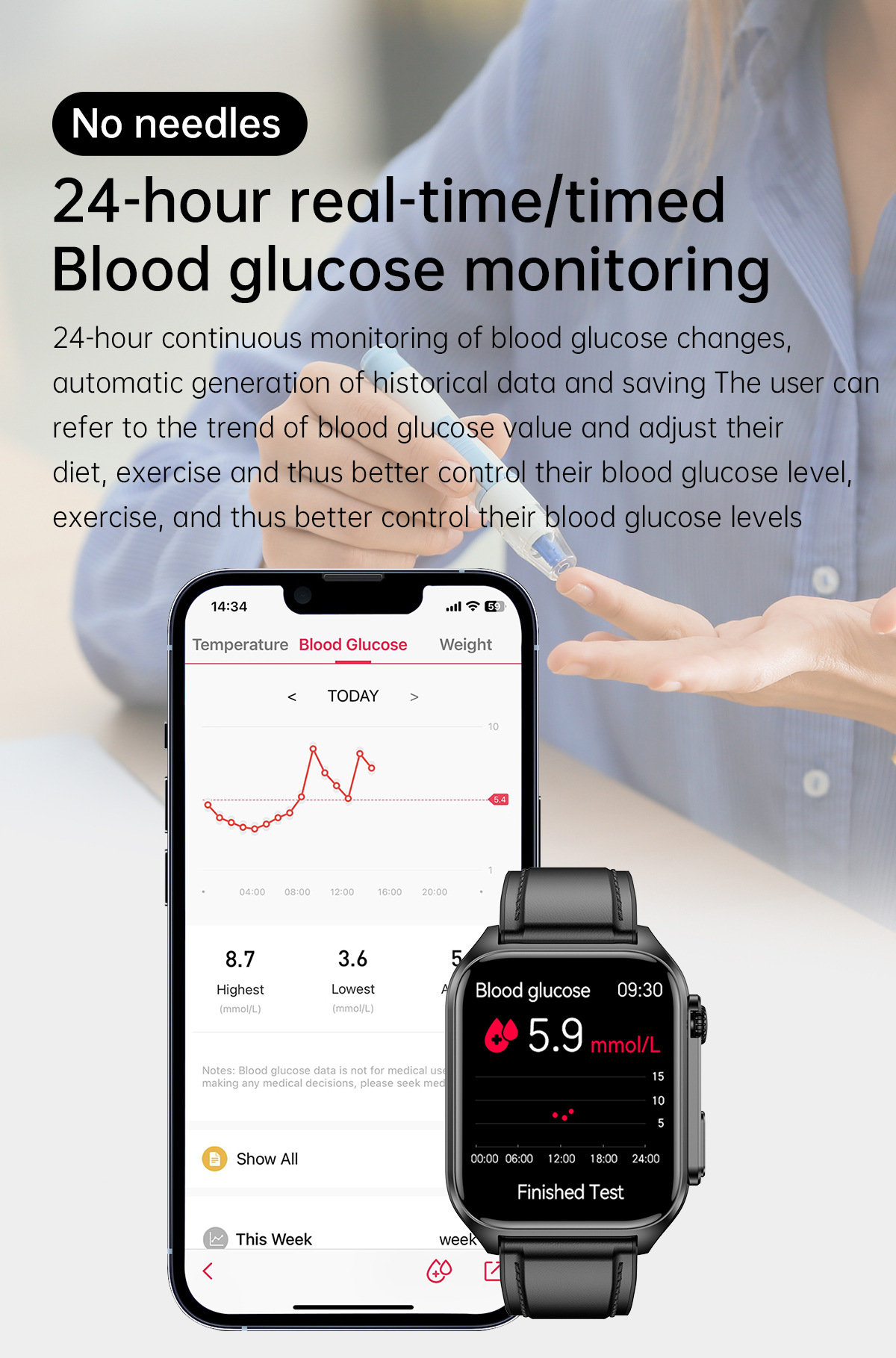 TK12 smartwatch: Blood sugar, Bluetooth call, heart rate, blood oxygen, blood pressure, electrocardiogram detection, step-counting fitness band undefined