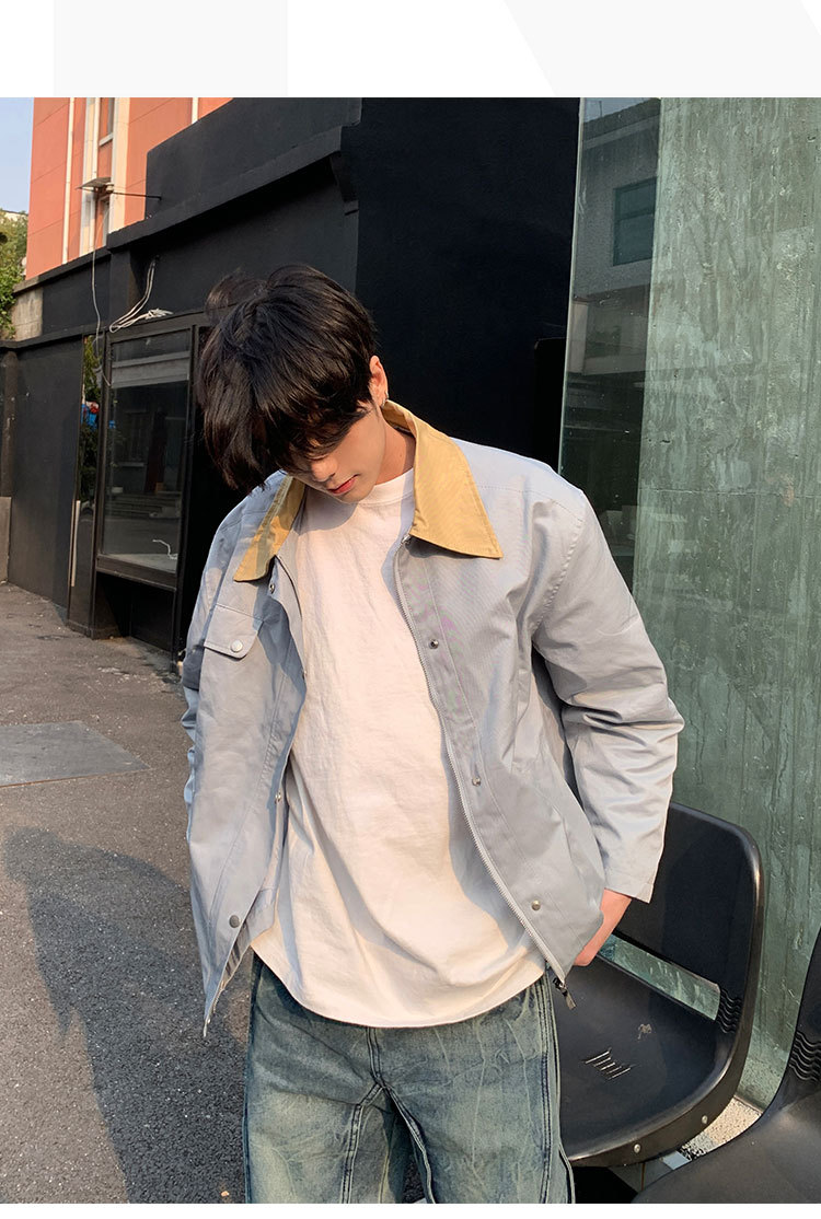 Men's Retro Blue Lapel Jacket Stylish Workwear Spring Autumn_voghion.com