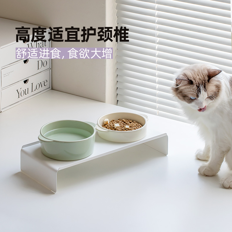 Corea del Sur ins cerámica cervical soporte perro tazón gato tazón doble oreja tazón gato tazón de comida para gatos tazón perro tazón para mascotas tazón para beber con estante de tazón