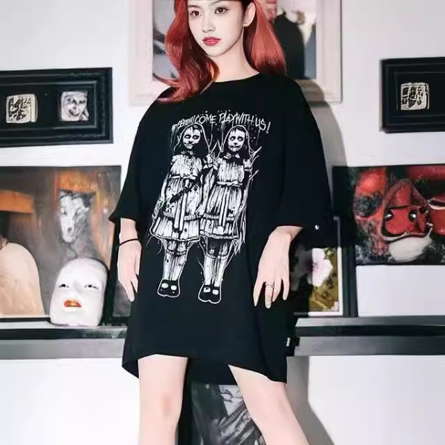 100 Cotton Heavy-weight Niche Subculture Diablo Gothic Punk Loose T-shirt Trendy Rock Men's and Women's Short Sleeve Top