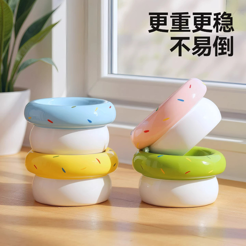 陶瓷宠物碗猫碗狗碗猫咪粮食碗甜甜圈食器水碗瓷碗猫罐头零食碗|undefined