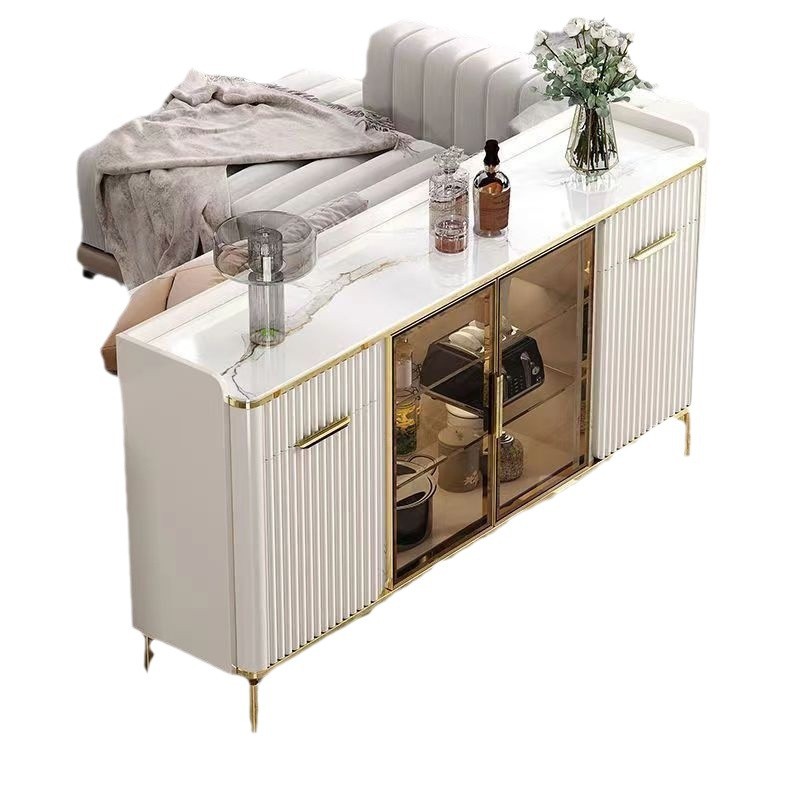 Gabinete de sala de estar, armario de cocina de alta calidad, tablero de roca ligero y lujoso italiano, simple, armario de comidas de estilo crema, multifunción contra la pared