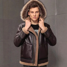 男士带帽皮毛一体美洲貉毛领加厚真皮皮草大毛领修身型休闲款连帽
