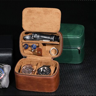 Amazon Genuine Leather Pebbled Watch Case with Zipper Business Leather Watch Storage Bag Anti-Wear Clutch Watch Case