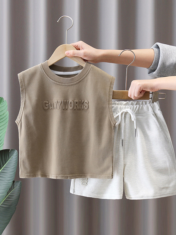 7137 Traje de verano para niños 2025 Nuevo estilo Estilo occidental Chaleco sin mangas para niños Pantalones cortos Ropa de verano de dos piezas Verano