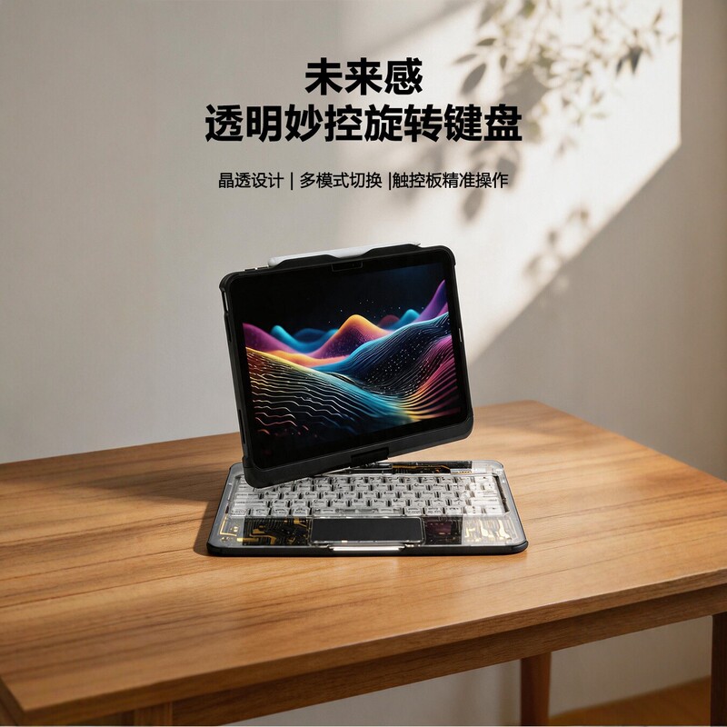 Transparent Magic Rotating Keyboard 360 ° Rotating Touch Bluetooth Keyboard Suitable for iPad Pro Protective Case.