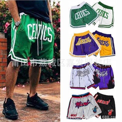 Foreign Trade Pants Wholesale Warriors Lakers 76ers Heat Raptors Magic Pocket Dense Embroidered Shorts Retro Basketball Pants Tide