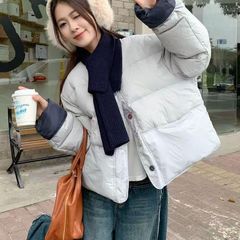 韩系短款棉服2025冬季面包新款百搭宽松保暖圆领棉衣加厚外套氨纶