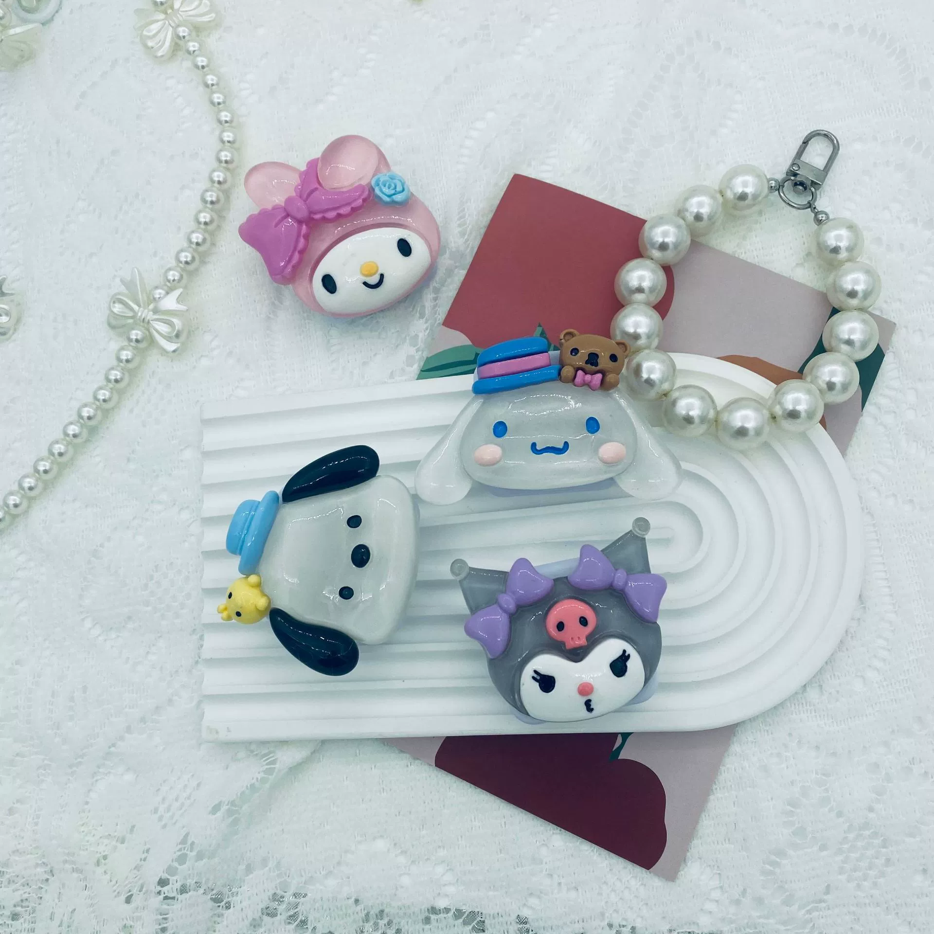 Мультяшная смола Sanrio, подушка безопасности, держатель для мобильного телефона, флип-зеркало, портативное зеркало для макияжа, клейкий держатель для мелодии