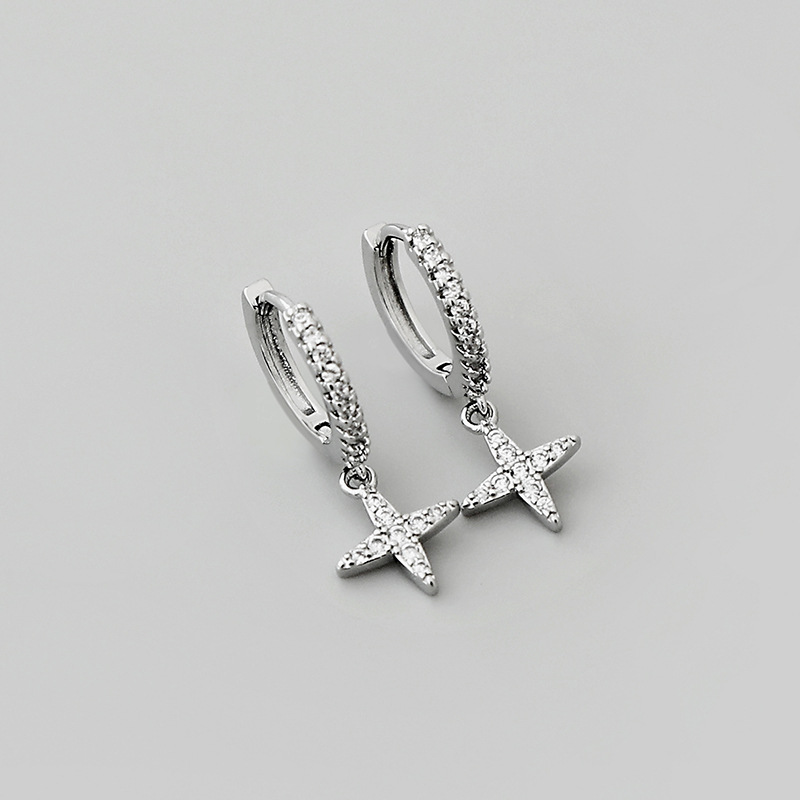 Fashion Shiny Cross Star Pendant Copper Earrings Wholesale Nihaojewelrypicture3