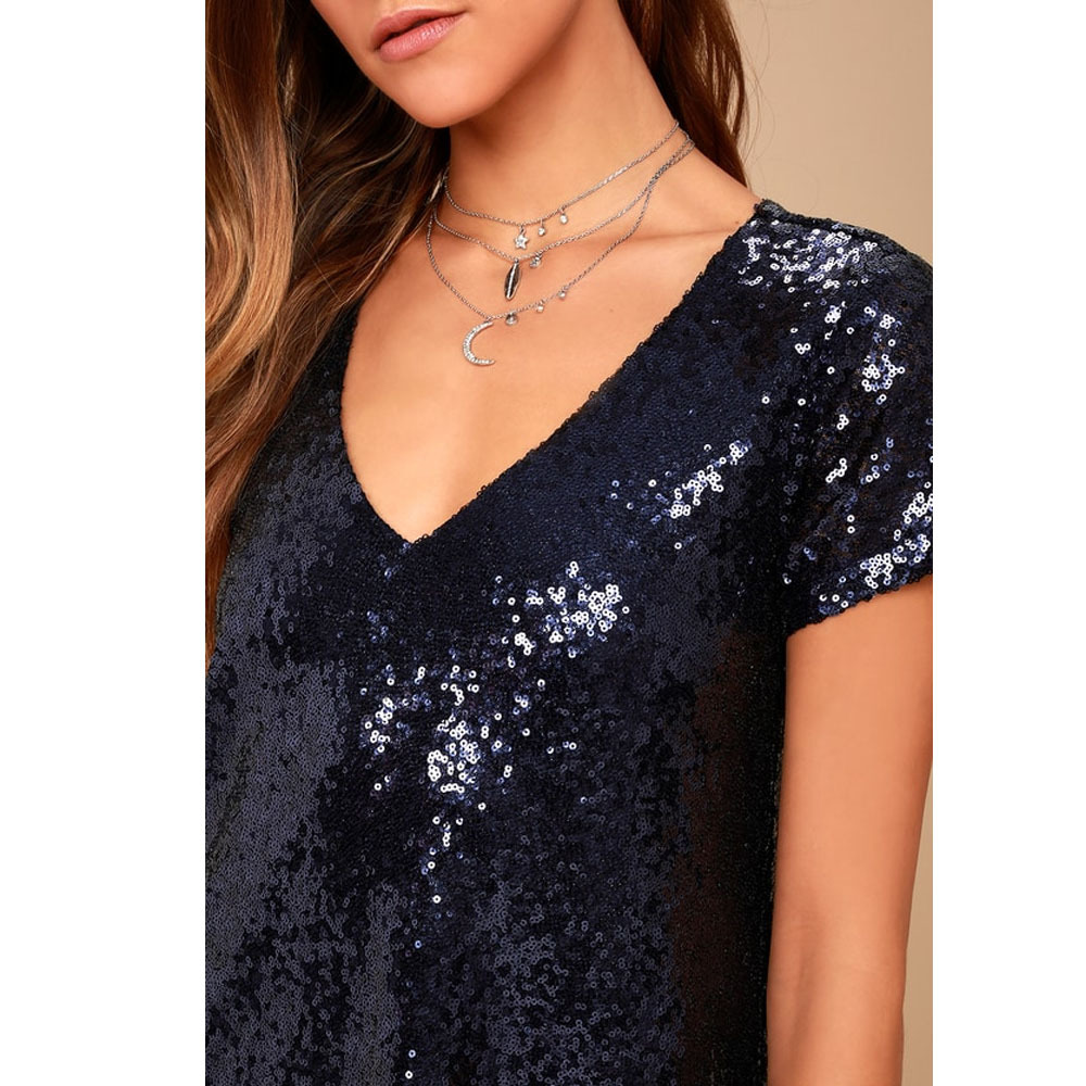 Women's Sequin Dress Elegant Classic Style V Neck Sequins Short Sleeve Solid Color Above Knee Family Gathering Daily Tea Party display picture 8