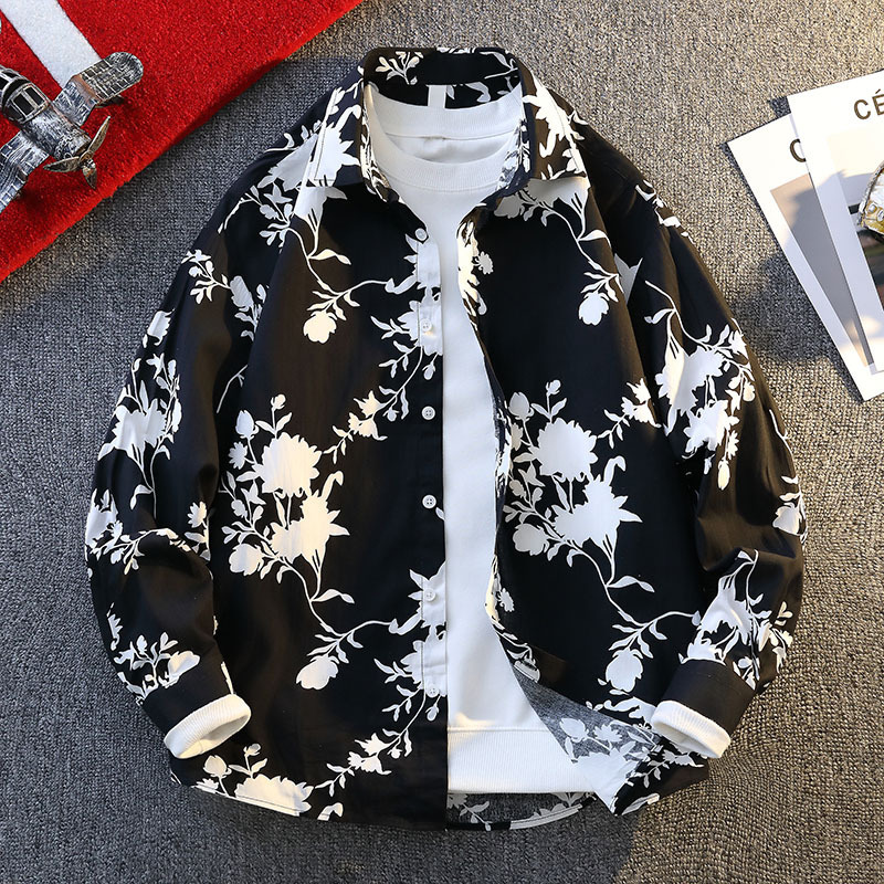 Fashionable Floral Shirt, Long-Sleeved, Plus Size, Men's Loose and Stylish Korean-Style Jacket, Youth Design, Shirt for Big and Tall Guys Fashionable Floral Shirt, Long-Sleeved, Plus Size, Men's Loose and Stylish Korean-Style Jacket, Youth Design, Shirt for Big and Tall Guys