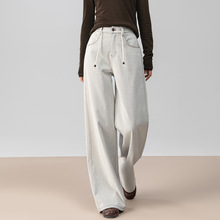 鑫阁 奶咖色牛仔裤女高腰直筒裤宽松显瘦阔腿拖地裤2025秋季新款