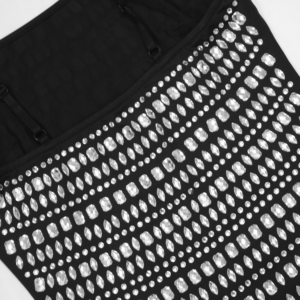 Women Clothing Sexy Sling Hip Backless Rhinestone Short Dress