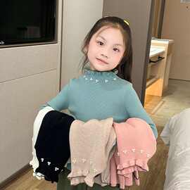 女童毛衣2024秋冬打底衫童装女孩上衣中高领毛衣百搭针织衫工厂潮