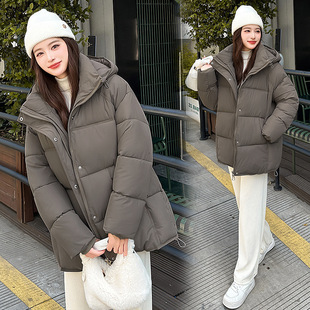 2025 Winter Women's Thickened Hooded Loose Korean-Style Puffer Jacket for Petite Figures, Trendy Foreign Trade Cotton Coat