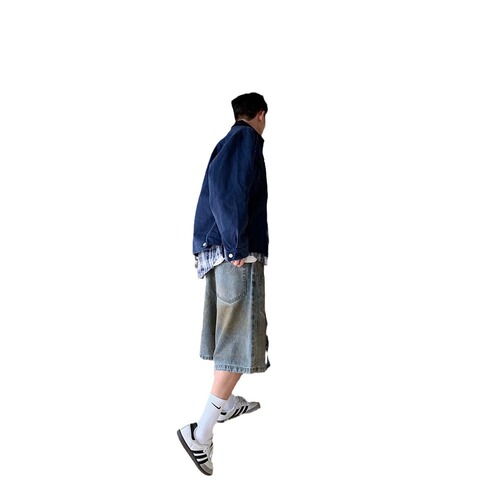 Vintage American streetwear distressed water-wash waste land style pocket design mens summer 5 pocket jeans shorts