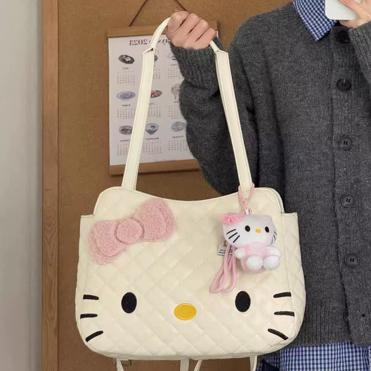 Universal backpack, capacious one-shoulder bag with diamond pattern, bag strap