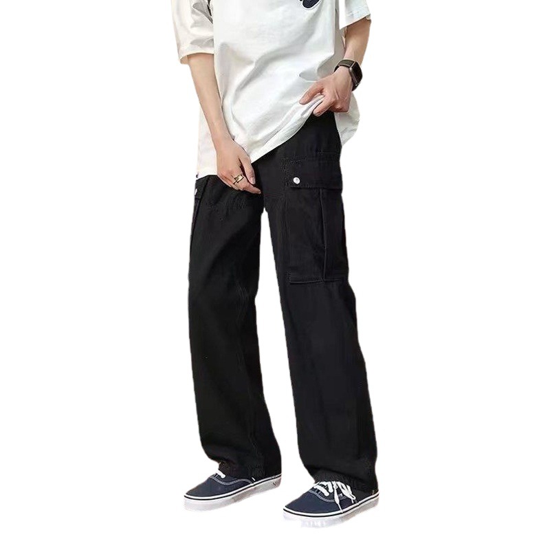 Primavera y otoño estilo japonés gran bolsillo overoles de moda Pantalones casuales ins High Street retro color sólido hombres y mujeres sueltan pierna ancha