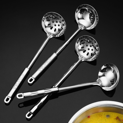 Home stainless steel soup spoon colander, household hot pot colander spoon, long handle soup ladle, kitchen soup bowl, gift spoon