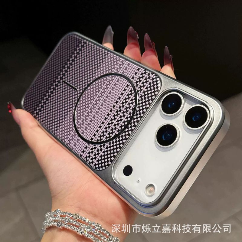 适用iphone17磁吸细圈手机壳碳纤维格纹苹果16PROMAX防摔保护套15|undefined