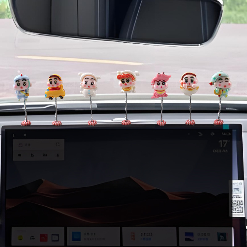 Decoración interior del automóvil Crayon Shin-chan interior del automóvil consola central pantalla sacudiendo la cabeza decoración linda del automóvil de dibujos animados
