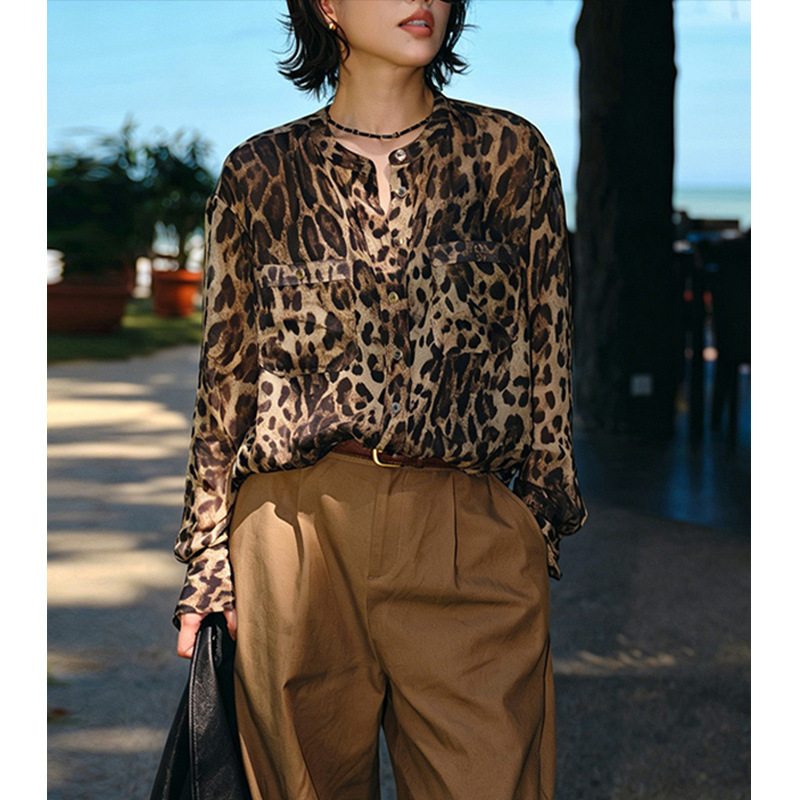 European and American Style Mature Elegant Leopard Print Long-Sleeve Shirt for Women, 2026 New Fashion, Unique, Light Luxury, High-End Feel Top European and American Style Mature Elegant Leopard Print Long-Sleeve Shirt for Women, 2026 New Fashion, Unique, Light Luxury, High-End Feel Top