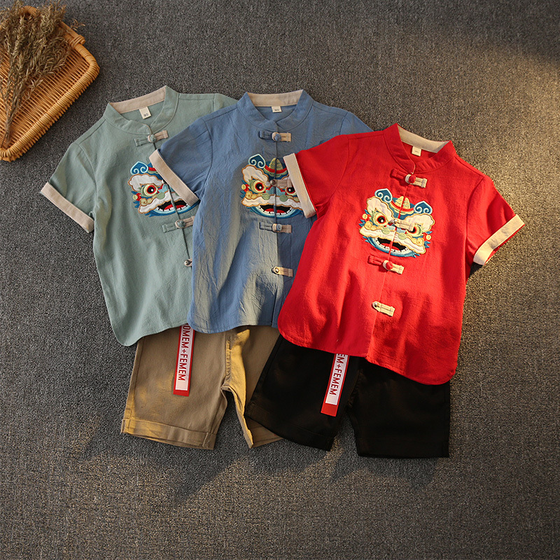 Hanfu-style ancient costume for boys, primary school students, national studies attire, set for boys, summer edition, short-sleeved, children's performance costume