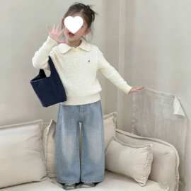 2026春秋新款女童polo衫娃娃领针织衫儿童中大童毛衣学院风上衣