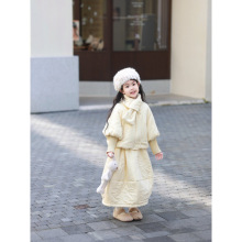 黎巴拉童装105冬季女童韩版纯色厚款时尚绗棉外套棉衣半身裙套装