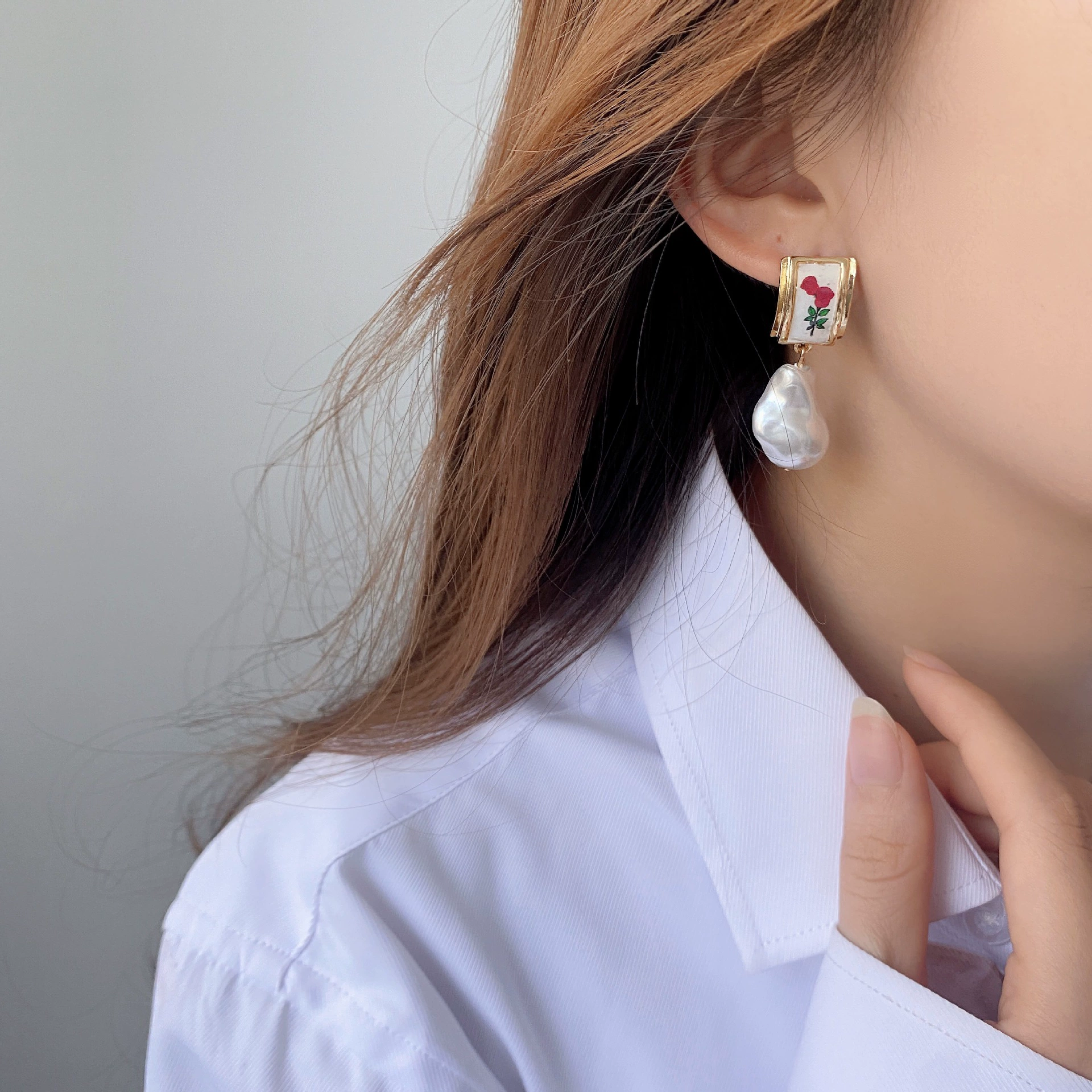 Retro earrings from pearl, French retro style