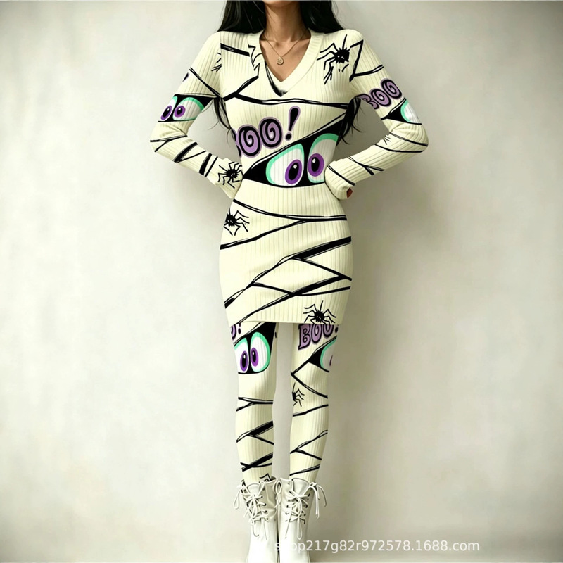 2026 Cross-Border Halloween Christmas Theme Women's Set 3D Printed Fun Animal Top and Pants Two-Piece Set