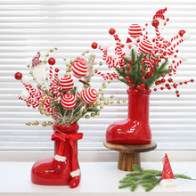 圣诞节创意礼品花束红鞋子花瓶圣诞靴子亮片果诺贝松插枝礼物批发