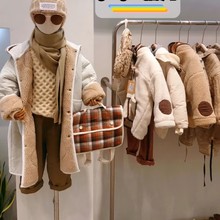 儿童外套 女童中长款风衣加绒加厚冬装棉服外套织里23年韩系童装