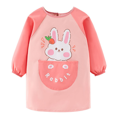 Children's aprons, boys' painting clothes, mid-length protective clothing, long-sleeved waterproof and oil-proof baby eating smocks, girls and older children