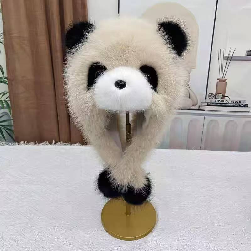 网红新款熊猫帽子时尚仿狐狸毛护耳帽成人冬季亲子帽子批发潮流|undefined