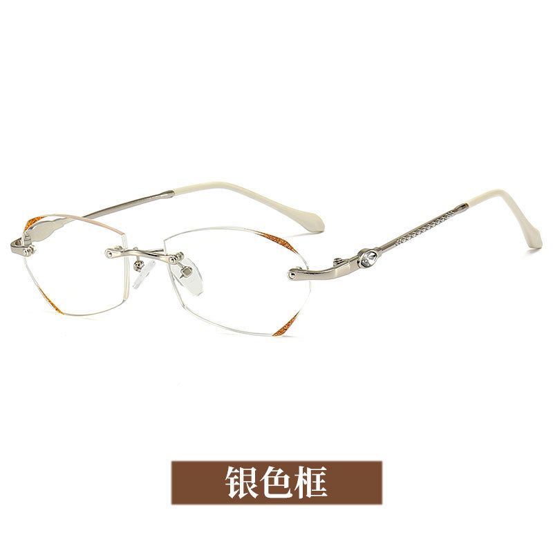 2024 Nuevo TikTok popular gafas de lectura de moda al por mayor gafas de lectura de las mujeres sin marco de corte de ladrillo frontera azul gafas de luz