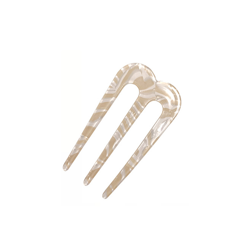 Peine de tres dientes de ácido acético retro horquilla en forma de U femenina plato de temperamento perezoso horquilla en la parte posterior de la cabeza bola cabeza artefacto fijo