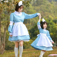 Children's Nurse Role-Playing Game Uniform for June 1st, Halloween Blue and White Maid Nurse Dress Stage Costume