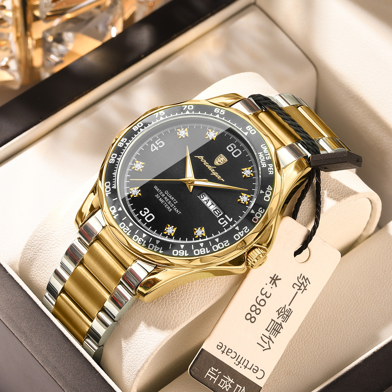 Reloj de lujo para hombre de la marca suiza nuevo reloj de cuarzo con cinturón de acero impermeable en vivo