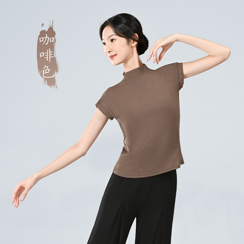 Ropa de práctica de danza moderna tops de las mujeres nuevo profesor cuello alto punto manga corta danza entrenamiento al aire libre ropa corporal