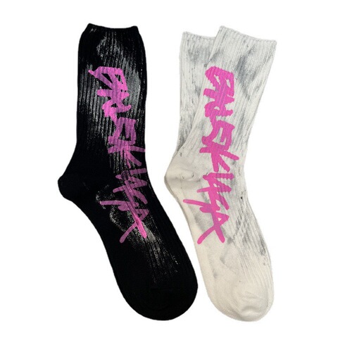  New Women's Socks Retro Old Graffiti Painted Dirty Socks Personalized Letters Offset Printed Internet Celebrity Men's Mid-Tube Socks