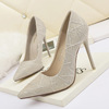 Korean fashion pointed shallow high heels night club show thin sexy women’s single shoes Sequin professional ol women’s 