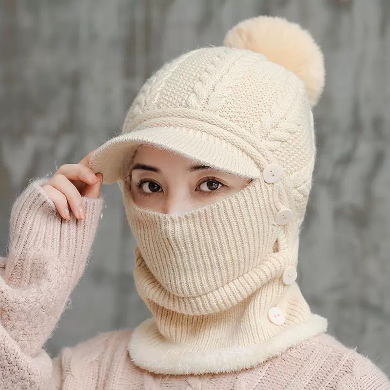 帽子围脖一体围巾女冬保暖冬季加绒冬天骑电动车戴的电瓶车防风帽